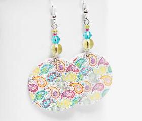 Paisley Earrings - Pastel palette - Medium size 3cm Ø - double faced