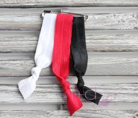 Red, White & Black Elastic Hair Ties - 3pk