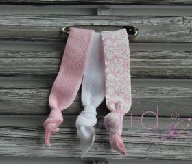 Pink Damask Elastic Hair Ties - 3pk