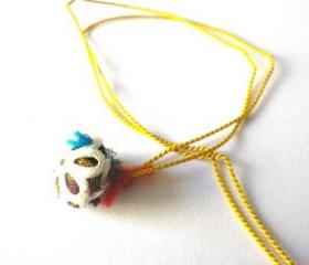 Sterling silver flower bracelet-Mustard yellow twisted silk thread-Flower filled with petrol silk-Adjustable-Natural inspired