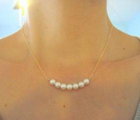 Pearl Necklace, Row of White Pearls, Bridesmaids Jewelry, Bridal Jewelry