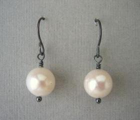 Pearl Earrings, Oxidized Silver Earrings