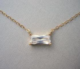 Cubic Zirconia Baguette Cut Gold Necklace