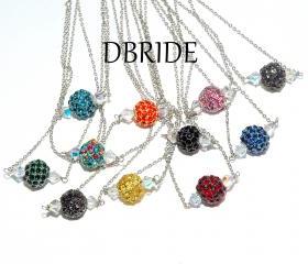 Pave Crystal Bead Necklace - Silver Necklace - Bridesmaids Jewelry - Any Color Bead - Bridal Necklace