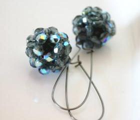 glamour night - earrings- beaded - night black blue shining