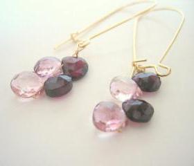 Pink Quartz and Garnet Earrings