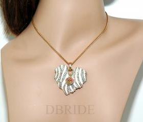 Heart Necklace - Gold Plated Heart Pendant - Rhinestone Enamel Heart Necklace - Teens Jewelery - Gifts