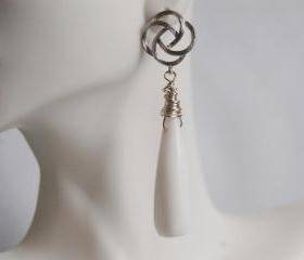 Milky White long drop Smooth Briolette Earrings- Wedding jewelry