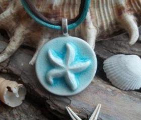 Seashell Starfish Handmade ceramic pendant necklace