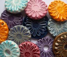 Flower shaped handmade ceramic pendant