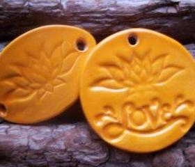 Lotus Flower stoneware bracelet connector and pendant set