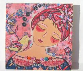 Wood mounted print wall art Fly High large 10 x 10 inch hand worked