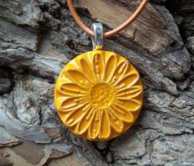Flower shaped handmade ceramic pendant necklace