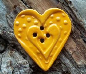 Heart shaped handmade oversized stoneware clay button