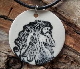 Mermaid stoneware clay ceramic pendant necklace