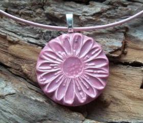 Flower shaped handmade ceramic pendant necklace