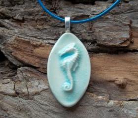 Seahorse handmade ceramic pendant necklace