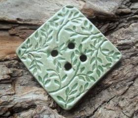 Oversized Ceramic Button soft mint green with large leaves