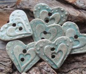 SALE Heart shaped handmade stoneware clay button