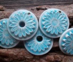 Flower shaped handmade ceramic pendant