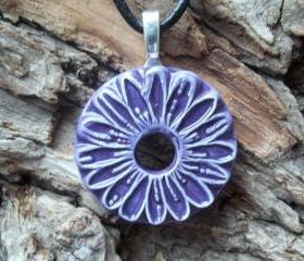 Flower shaped handmade ceramic pendant necklace