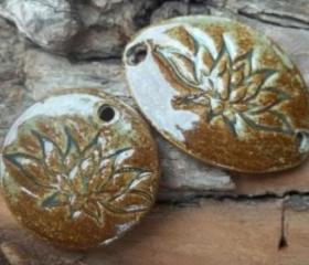 Lotus Flower stoneware bracelet connector and pendant set