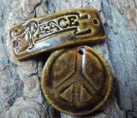Peace stoneware bracelet connector and pendant set