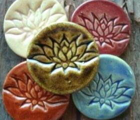 Brown Lotus flower stoneware cabochon