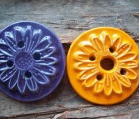 Handmade stoneware clay flower button
