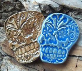 Brown Sugar Skull Cabochon stoneware