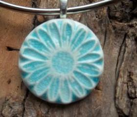 Flower shaped handmade ceramic pendant necklace