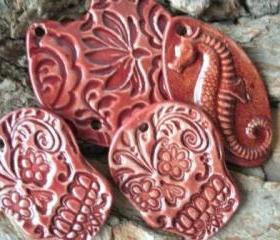 Red Sugar Skull Cabochon stoneware pendant