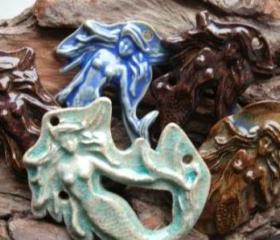 Stoneware crackled blue Mermaid pendant