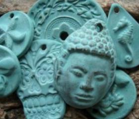 Turquoise glazed Handmade Stoneware clay Buddha pendant