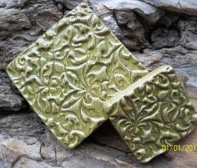 Speckled sage stoneware clay square stoneware cabochon