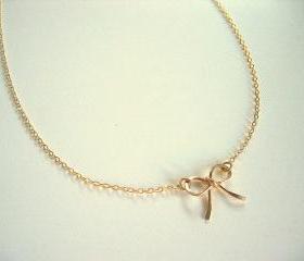 Gold Bow Necklace, Gold Ribbon Necklace