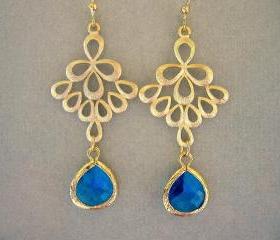 Capri Blue and Gold Peacock Earrings