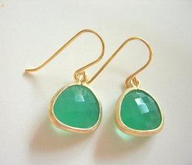 Spring Green Earrings, Palace Green Opal Gold Trimmed Earrings
