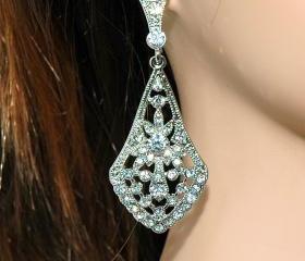Wedding Bridal Art Deco Diamond Style Dangle Earrings - Bridal Earrings - Rhinestone Earrings - Diamante Wedding Jewellery