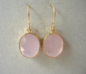 Pink And Gold Earrings, Pink Opal Glass