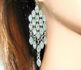 Chandelier Bridal Earrings - Silver plated Rhinestone Earrings - Diamante Chandelier Earrings