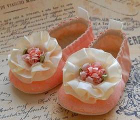 SORBET-peach lace baby shoes