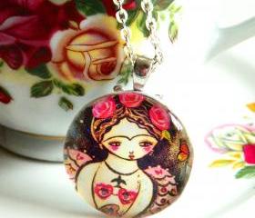 Frida Mermaid art pendant