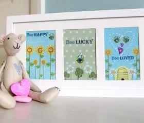 Pack of 3 A6 Postcard Prints 'Bee Happy', 'Bee Lucky', 'Bee Loved'