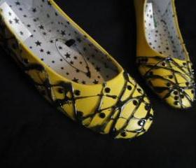 OOAK Rhinestone Ballet Flats with SPLATS (sz 37 US6.5-7)