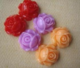 6PCS - Cabbage Rose Flower Cabochons - 15mm - Resin - Ela's Rose Garden - Findings by ZARDENIA