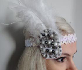 White Feather Headband 1920s