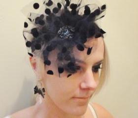 SALE 1920s Flapper Style Black Poka Dot Headband Headpiece