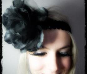 1920s black large flower flapper headband races