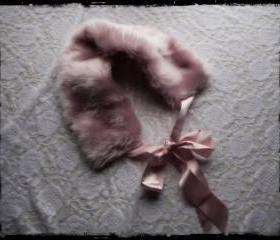 Pink Faux Fur Collar with Ribbon 1920s pin up style